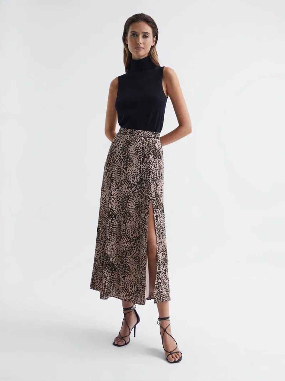 Reiss Katia Leopard-Print Maxi Skirt with Slit in US4